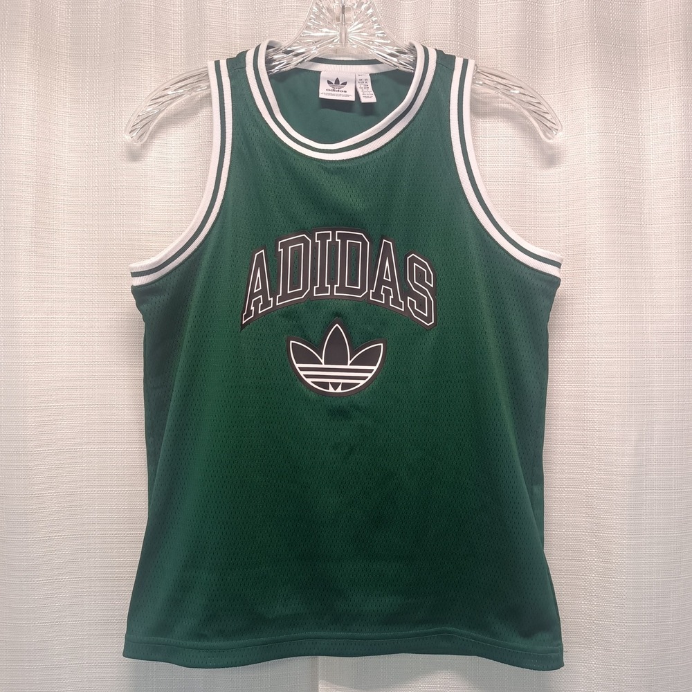 Adidas Originals Kids Green Mesh Basketball Jersey Trefoil Logo JW1981 Size M 12